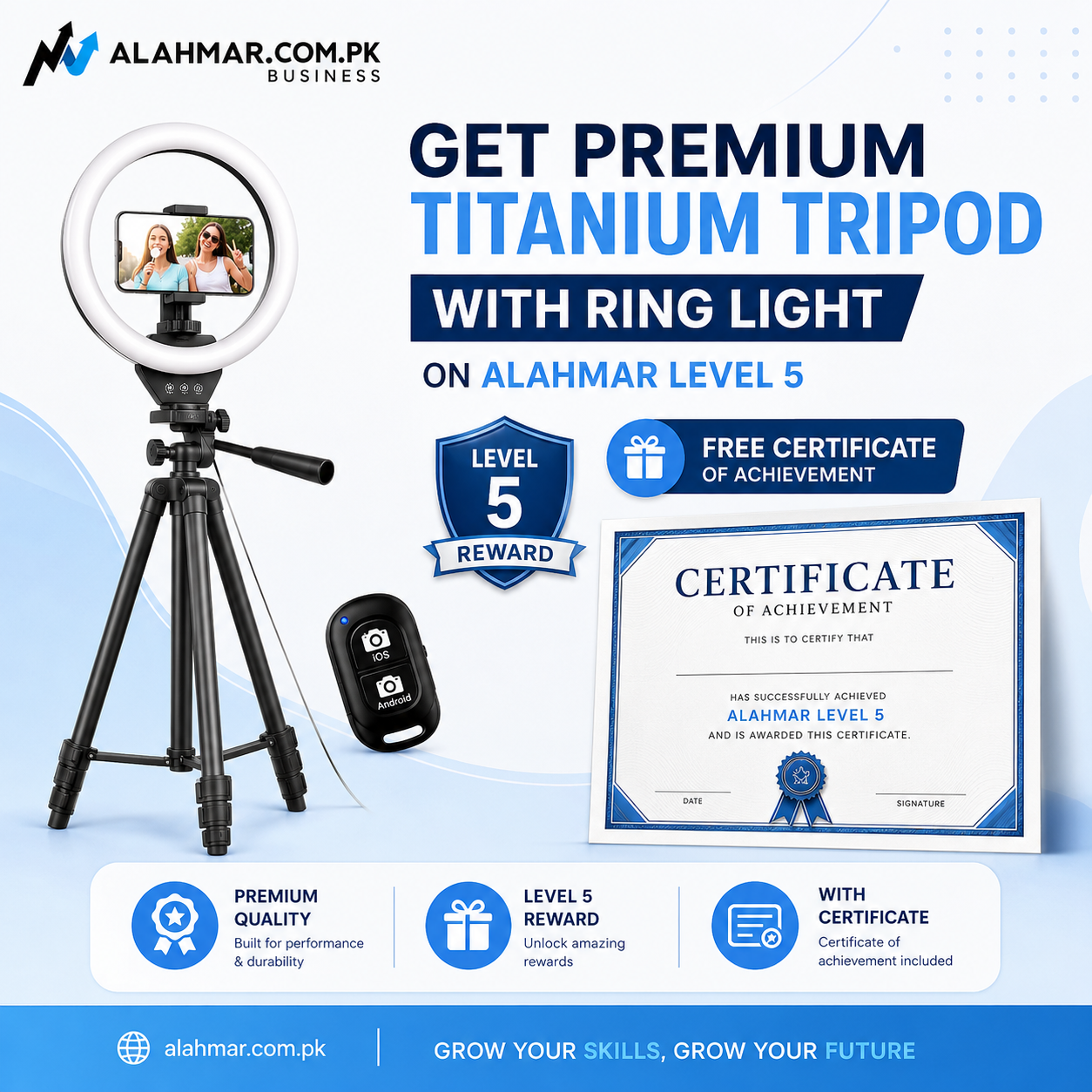Premium Titanium Tripod with Ring Light!